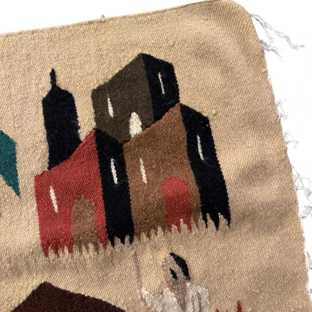 Vintage Egyptian Wool Tapestry Camel Caravan Oasis Handwoven Wall Hanging 42x24